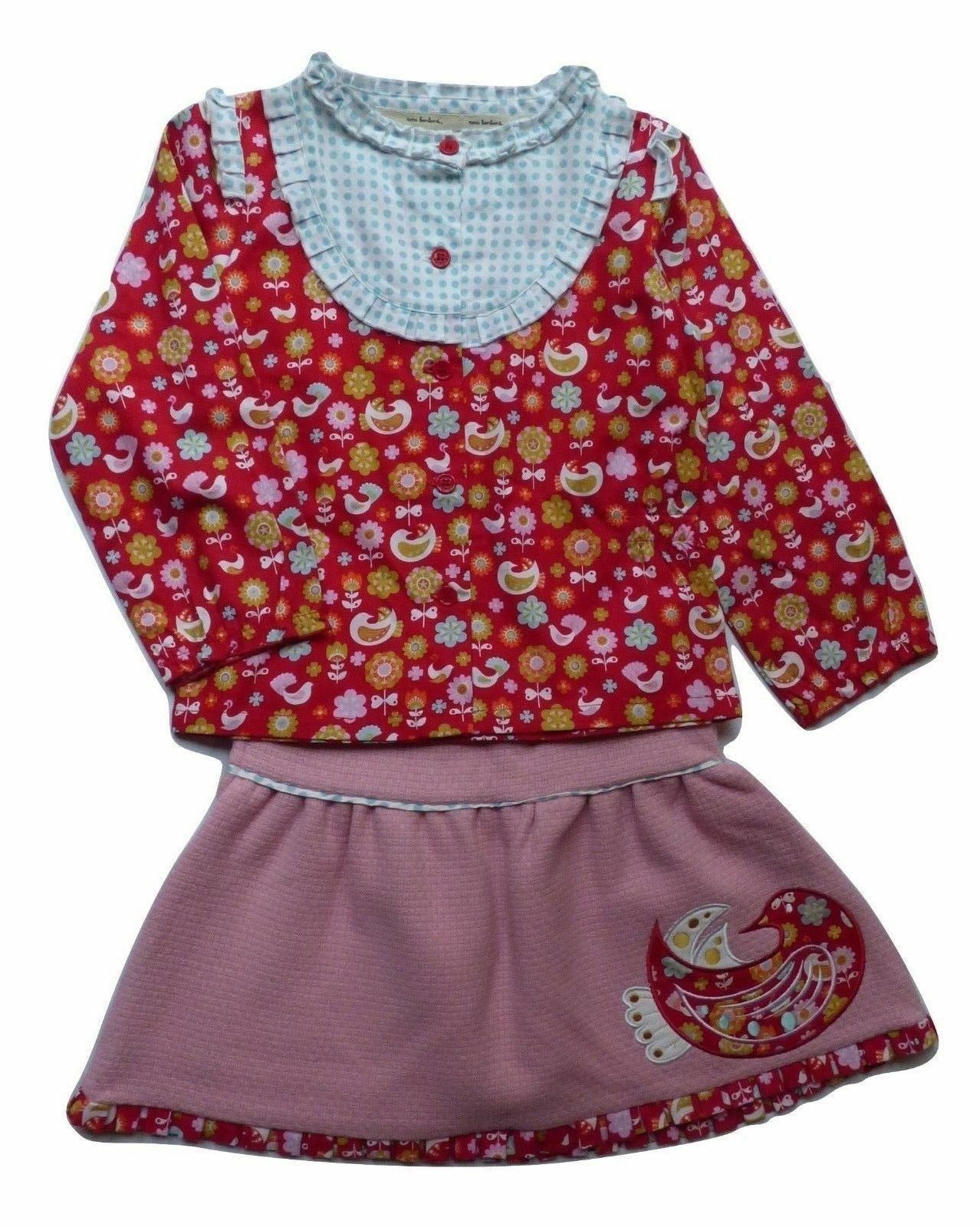 COCO BONBONS Chasing Fireflies Bird Pink Red Cotton Lou Lou Top Wool Skirt sz 6X