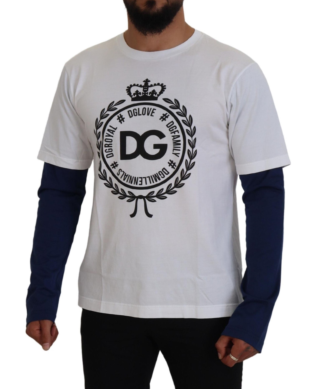 Pre-owned Dolce & Gabbana Sweater White Blue Dg Crown Pullover It50 / Us40 / L Rrp 460usd