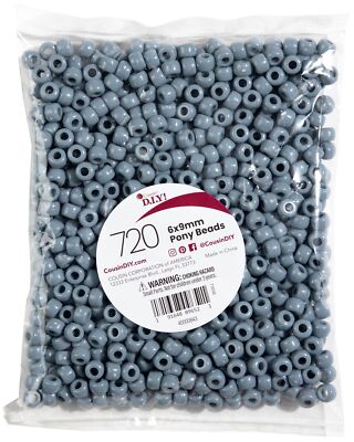 CousinDIY Pony Beads 6mmx9mm 720/Pkg-Opaque Gray