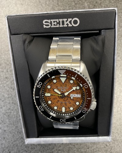 Pre-owned Seiko 5 Automatic Brown Transparent Dial Steel Bracelet Men's Watch Srpj47 Japan
