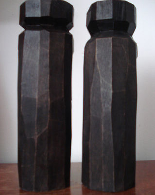 PAIR OF HAND CARVED (MAN & WOMAN) JAMAICAN WOODEN TIKI HEADS