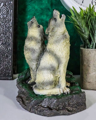 Ebros Gift Howling Twin Gray Wolves Incense Burner Figurine 5.5 Inch Tall