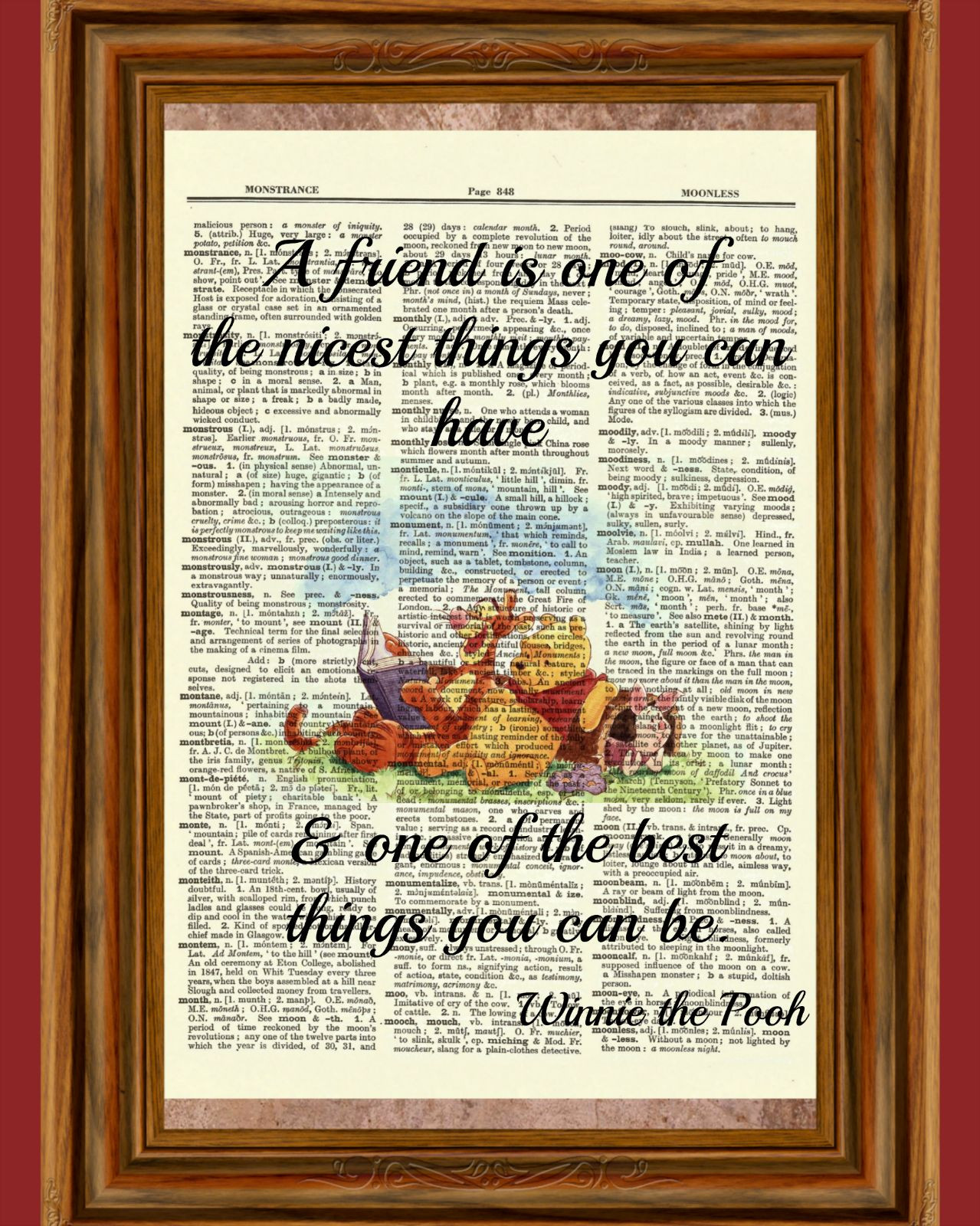 Winnie the Pooh Dictionary Art Print Picture Poster Tigger Vintage Friend Quote