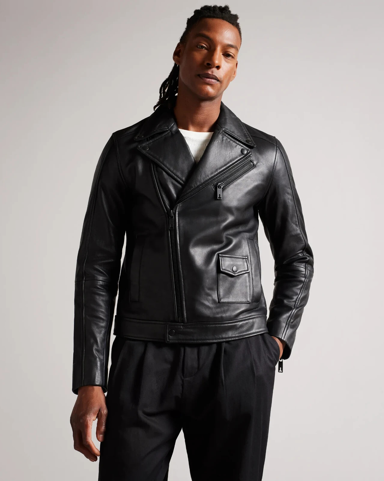 NWT Ted Baker London Mens Ovine Leather Biker Jacket Black NWT Ted Baker London Mens Ovine Leather Biker Jacket Black