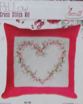 NEW ANCHOR  LUCA-S FLORAL HEART PINK PILLOW  COUNTED CROSS STITCH KIT