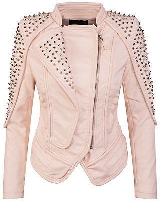 Damen Bikerjacke Kunstleder Jacke Nieten Jacke Motorradjacke S-L D-274 NEU