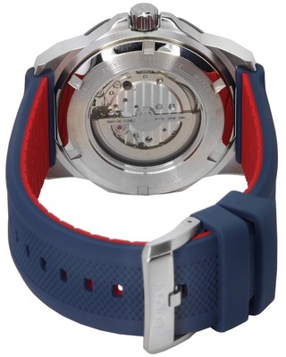 Pre-owned Bulova Marine Star Open Heart Blue Dial Diver Silicone Strap 98a282 Mens Watch
