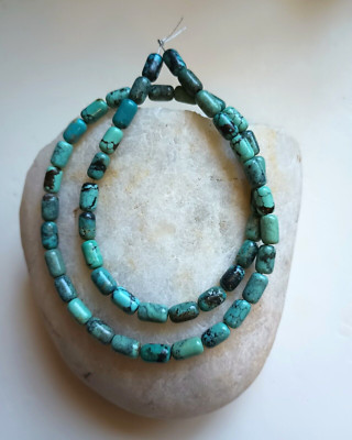 OLD STOCK CLOUD MOUNTAIN TURQUOISE 5x7-8MM TUBE BEADS - 15.5'' - 3119E