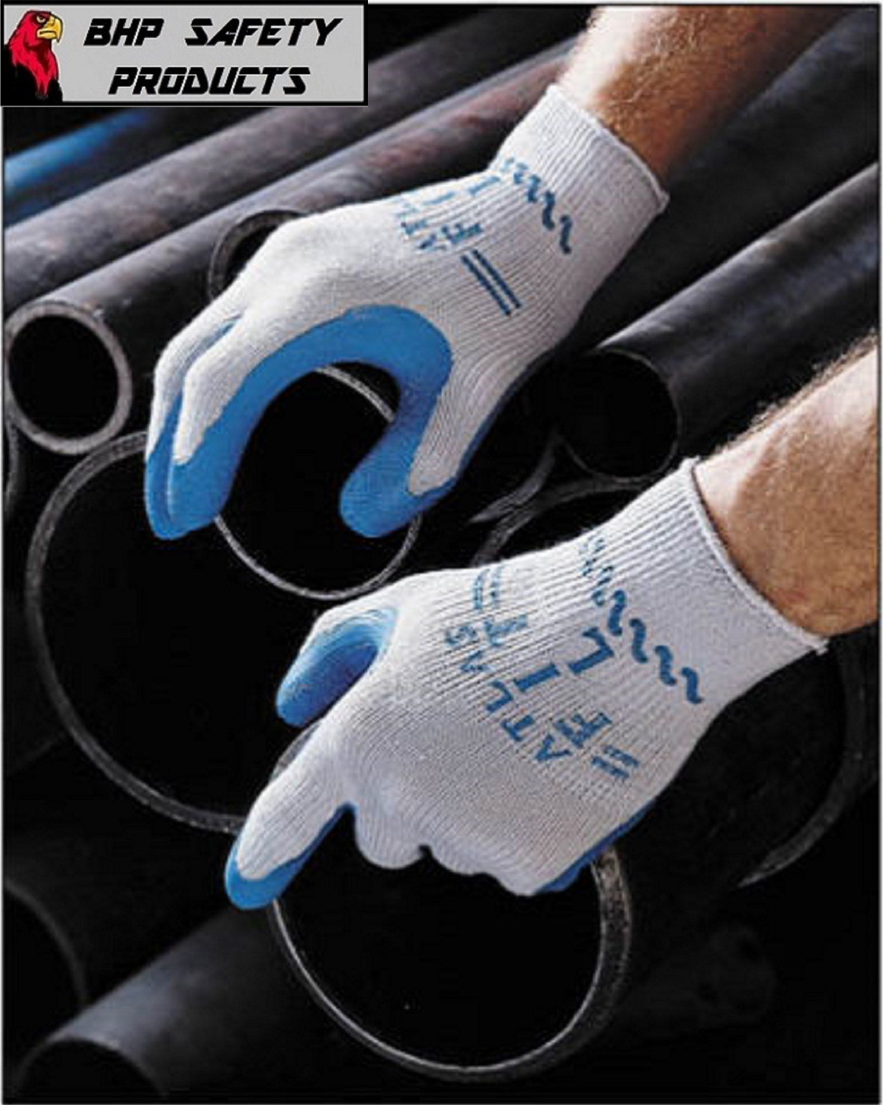 ATLAS FIT 300 SHOWA-BEST LATEX PALM BLUE MEDIUM RUBBER WORK GLOVES (1 DOZEN)