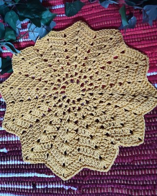 Yellow Starburst Mandala Doily. Crochet Mandala 100% Cotton. Doily For Plants. 