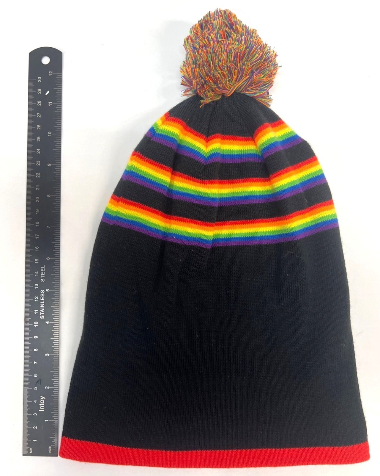 L.L. Bean Unisex Rainbow striped Pom Hat Recycled Polyester
