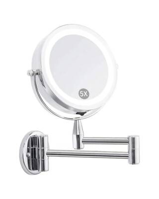 Wall Mounted Makeup Mirror LED Lighted Double Sided 5X Magnification 360° Swivel