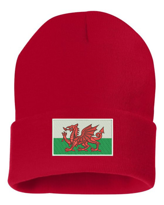 CUSTOM Embroidered Welsh Dragon Beanie Hat shirt Flag Patch Wales