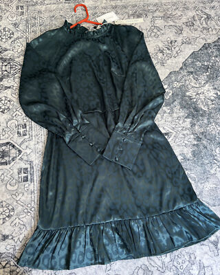 She + Sky Emerald Green Dress Size Medium Leopard Print