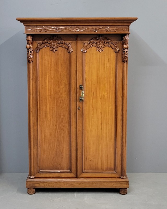Antique Circa 1900 British Colonial Anglo Indian Teak Linen Press