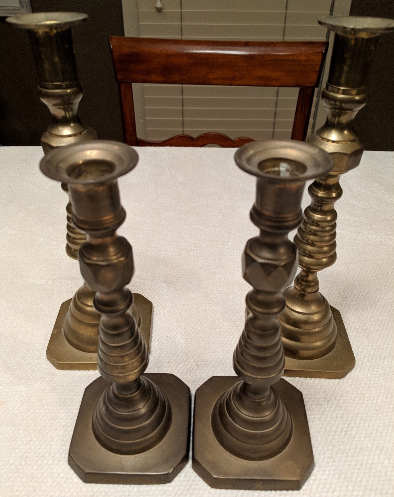 A Pair of Hampton Brass Candlesticks 9 Inch Tall, Pair of 8.5 Inch Candlesticks