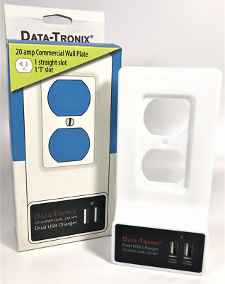 Data-Tronix USB Charging Wall Plate For AC Outlets (DT-USBWP-DUAL-20A-WH)