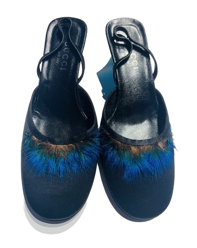 靴 Tom Ford For Gucci S/S 1999 Vintage mule Vintage S/S 1999 Gucci Tom Ford Runway Satin Peacock Feather