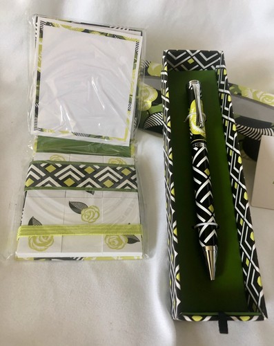 Vera Bradley Ball Point Pen & Pocket Stickies La Neon Rose Pattern NWT GIFT Box