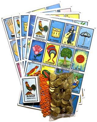 Jumbo Loteria Mexicana Game with 100 Plastic Coins plus 80 Chips Bundle