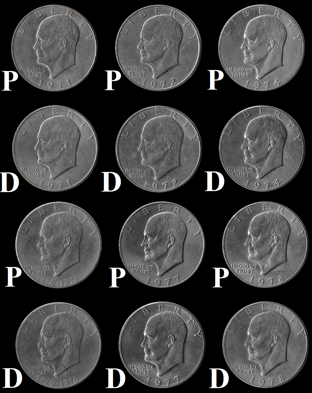1971-1978 P&D Complete Eisenhower Ike Dollar Circulated Run 12 Coin Set Mint!