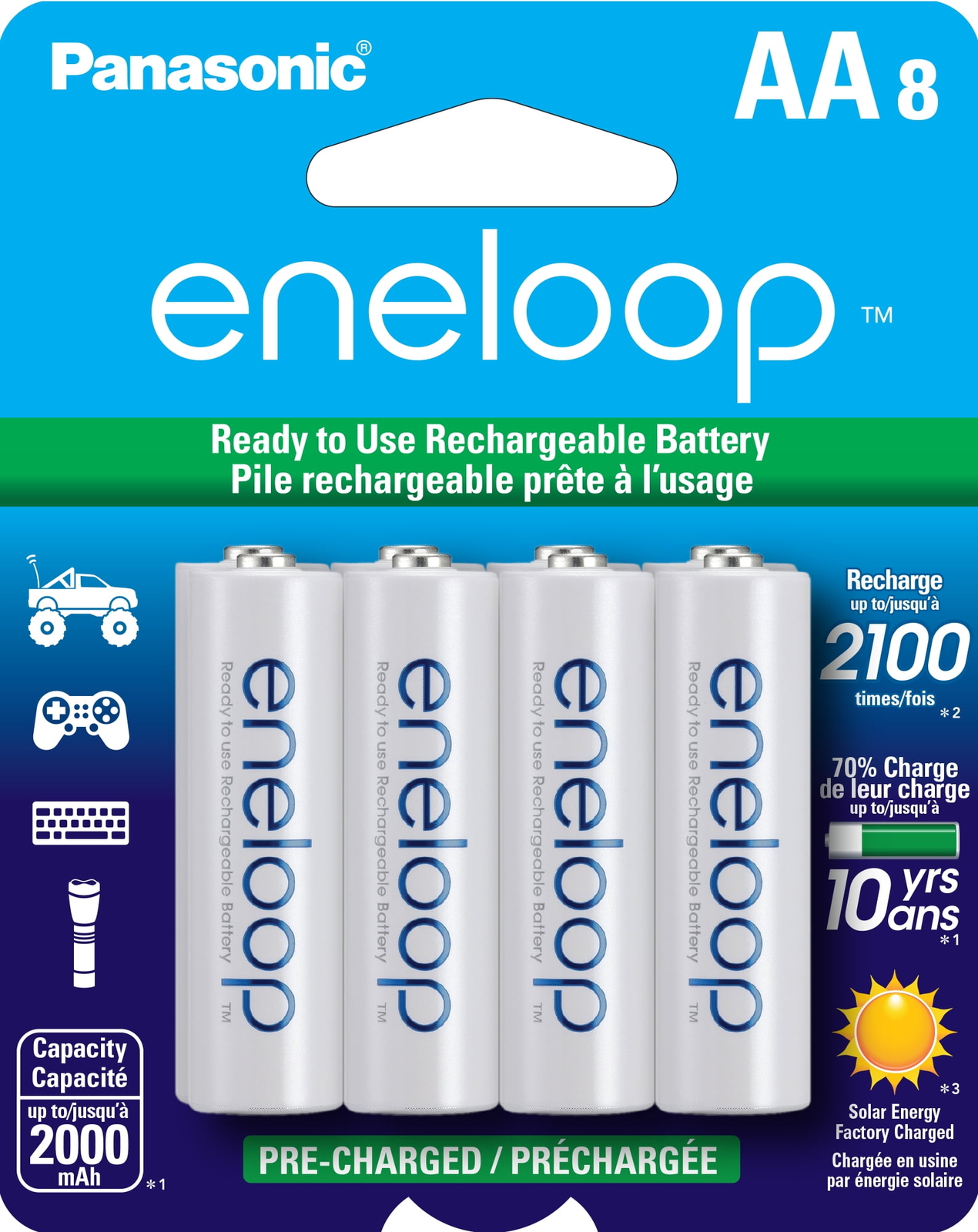 Eneloop BK-3MCCA8BA Pre-Charged Nickel Metal Hydride AA Rechargeable B