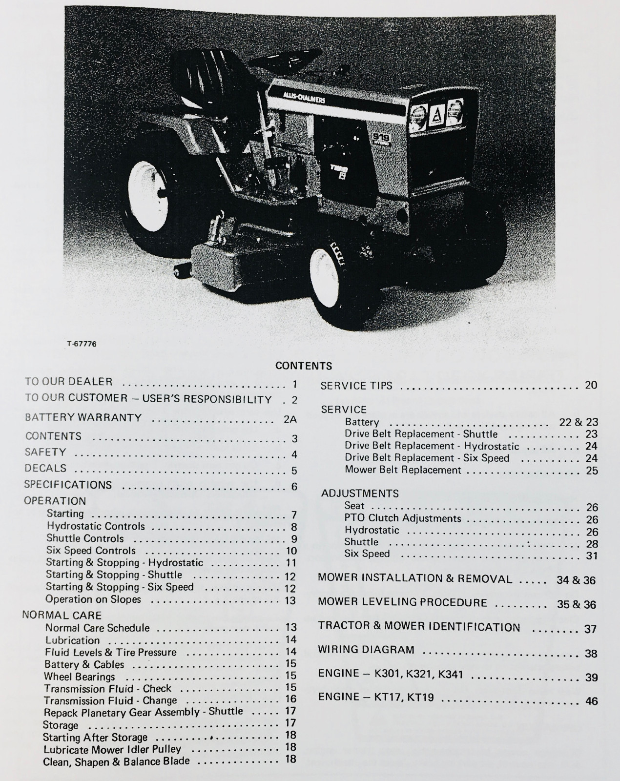 ALLIS CHALMERS 912H 914 916H 917H LAWN GARDEN TRACTOR SERVICE OPERATOR