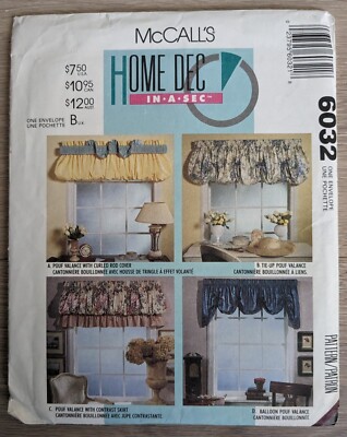 McCall's  Simplicity Home Decorating CURTAINS  VALANCES DRAPES Sewing Pattern
