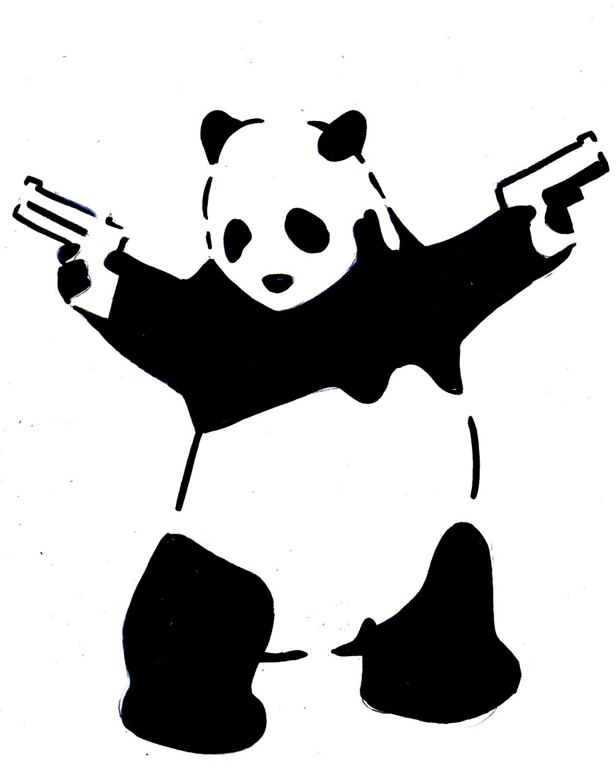 BANKSY PANDA WITH GUNS RECREATION ORIGINAL COMIC ART ON CARD