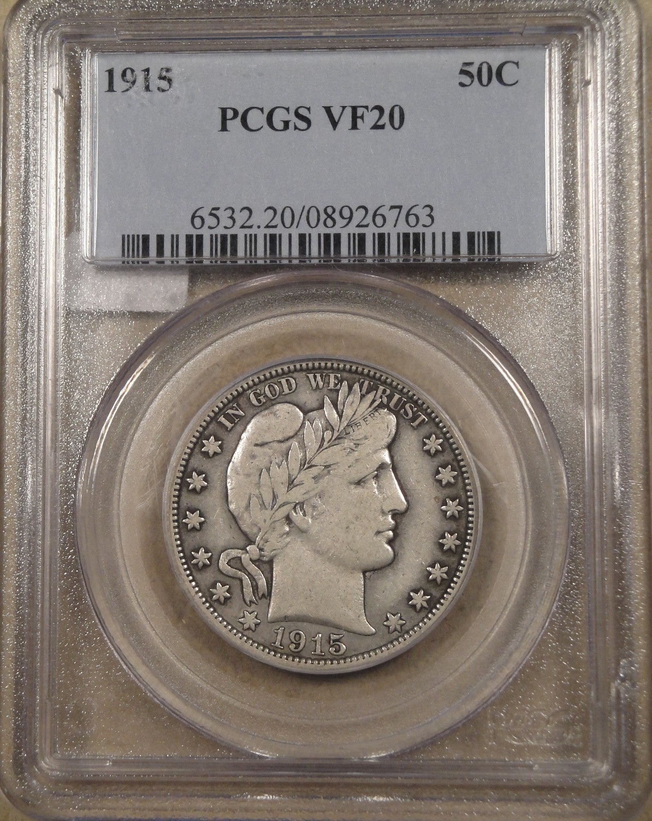 1915 Barber Half Dollar PCGS VF-20
