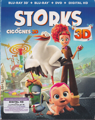 STORKS 3D (BLU RAY 3D + 2D + DVD 2016) NEW SEALED Region A Animated Film