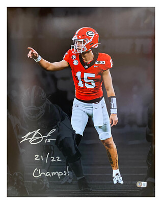 Carson Beck Georgia Bulldogs Signed 16x20 Spotlight Photo- 21/22 Champs! Insc