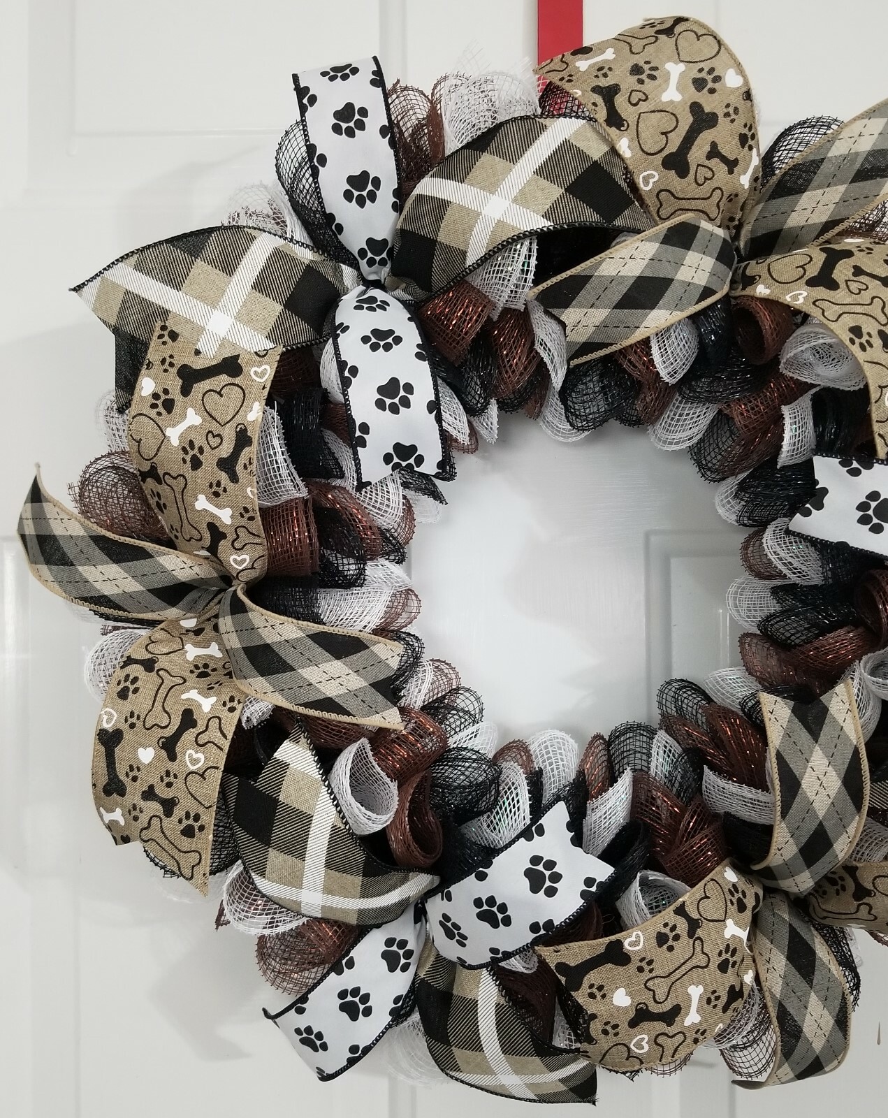 Spiral Puppy Dog Paw Prints Hearts Animal Lover Home Door Decor Deco Mesh Wreath