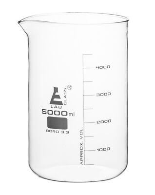 Eisco Labs 5000ml Beaker - Low Form - White Graduations - Borosilicate Glass
