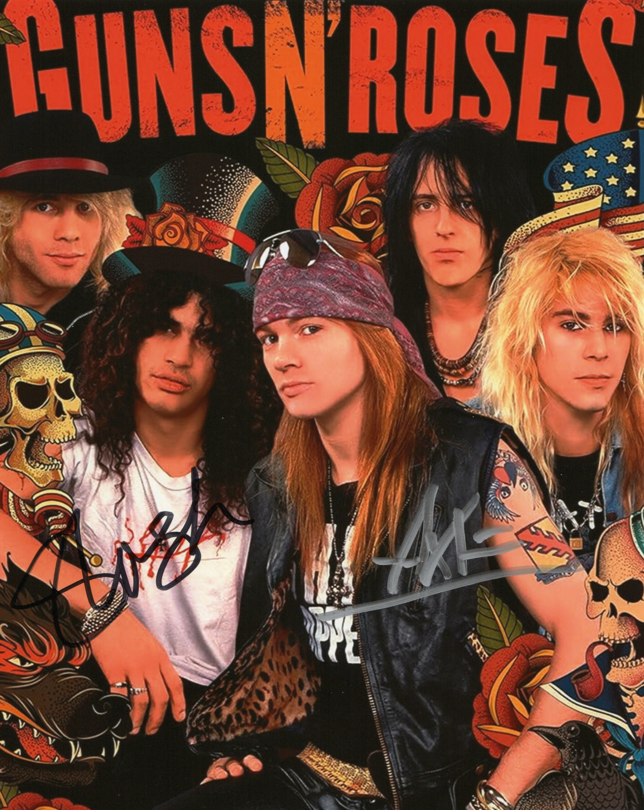 RP Axl Rose Slash Signed Guns N' Roses Photo 8x10 Reprint