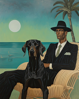 Poster Vintage Gentleman Doberman Dog Retro Wall Art - 12X16/16X20/18X24/24X36