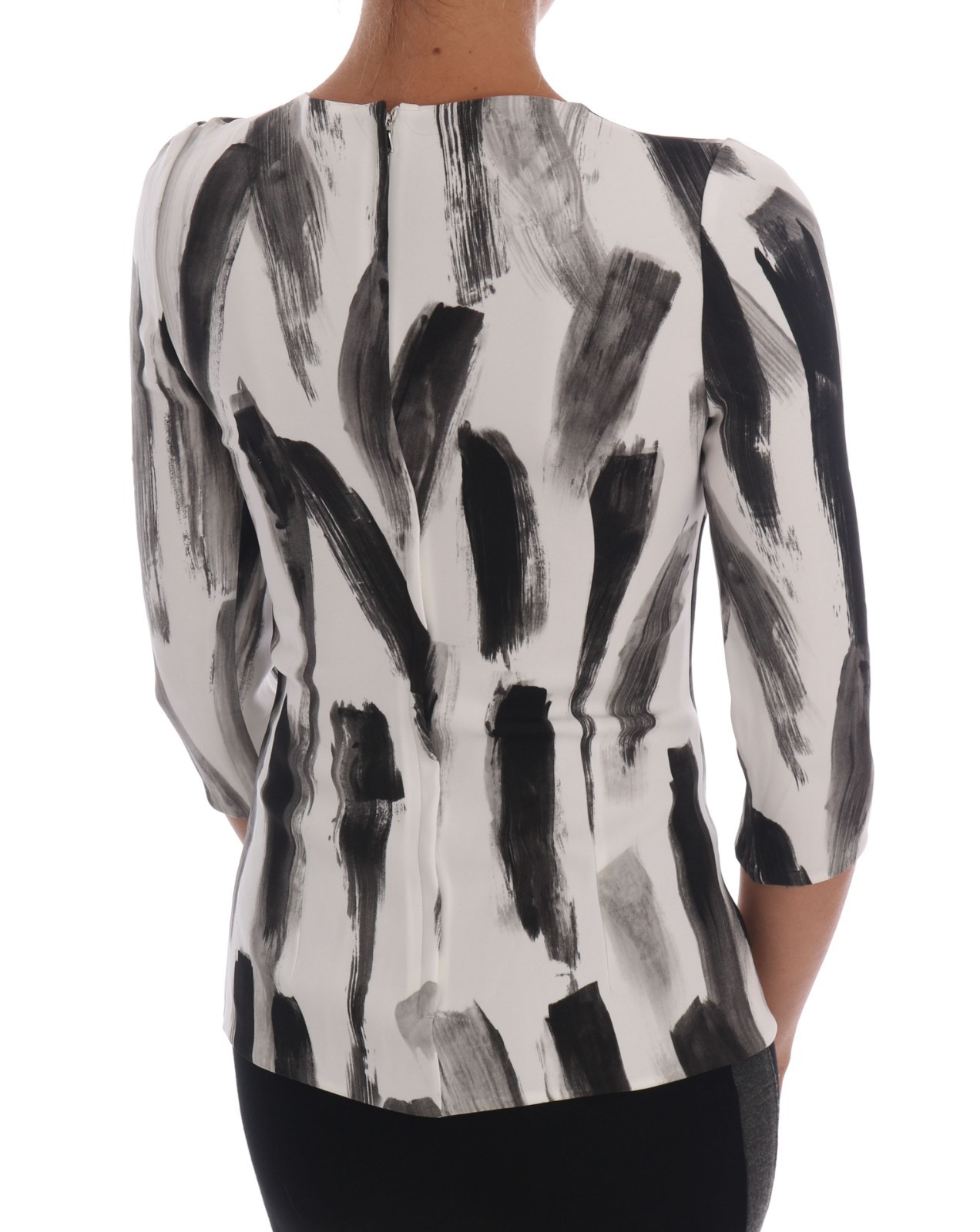 Pre-owned Dolce & Gabbana Printed Blouse Top White Black Striped It38 / Us4 / Xs Rrp $1000
