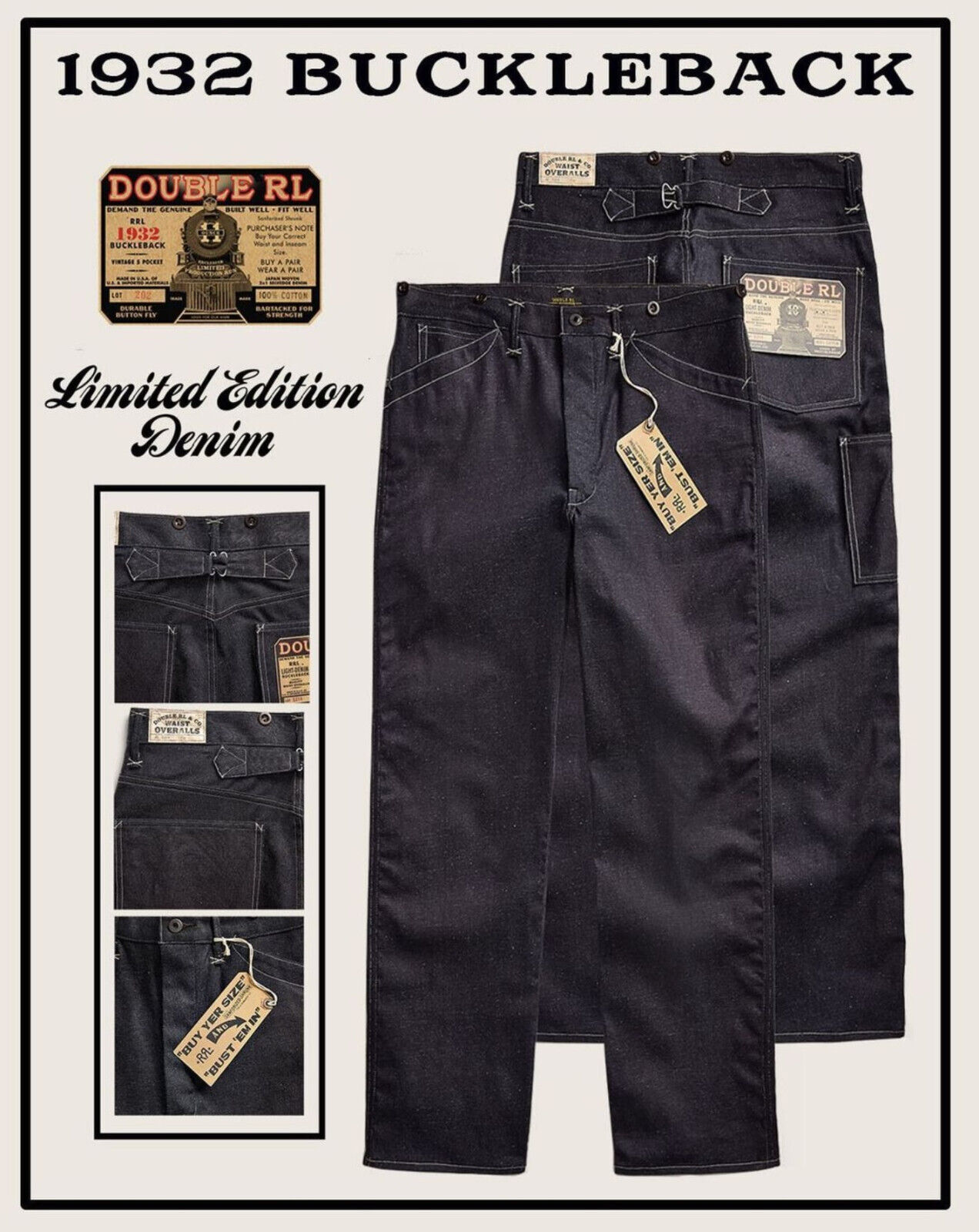 Ralph Lauren RRL Limited Edition 1932 Buckleback Rigid Ralph Lauren RRL Limited Edition 1932 Buckleback Rigid