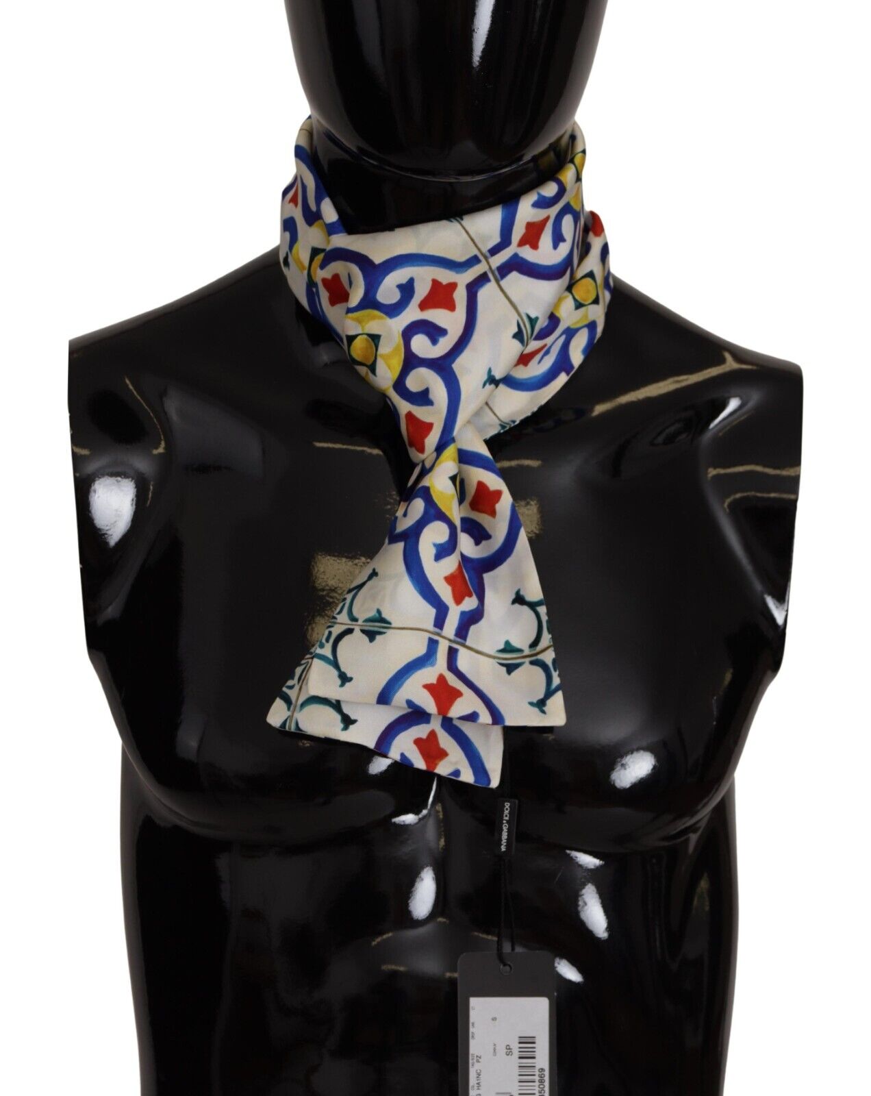 DOLCE & GABBANA Шарф Шелковый разноцветный шарф с принтом майолики Шаль 140см X 12см