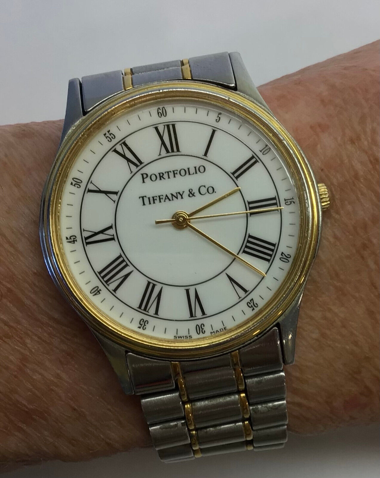 Tiffany & Co. Portfolio Two-Tone Watch, New Crystal, Battery, Excellent Cond. Tiffany & Co. Portfolio Two-Tone Watch, New Crystal, Battery, Excellent Cond.