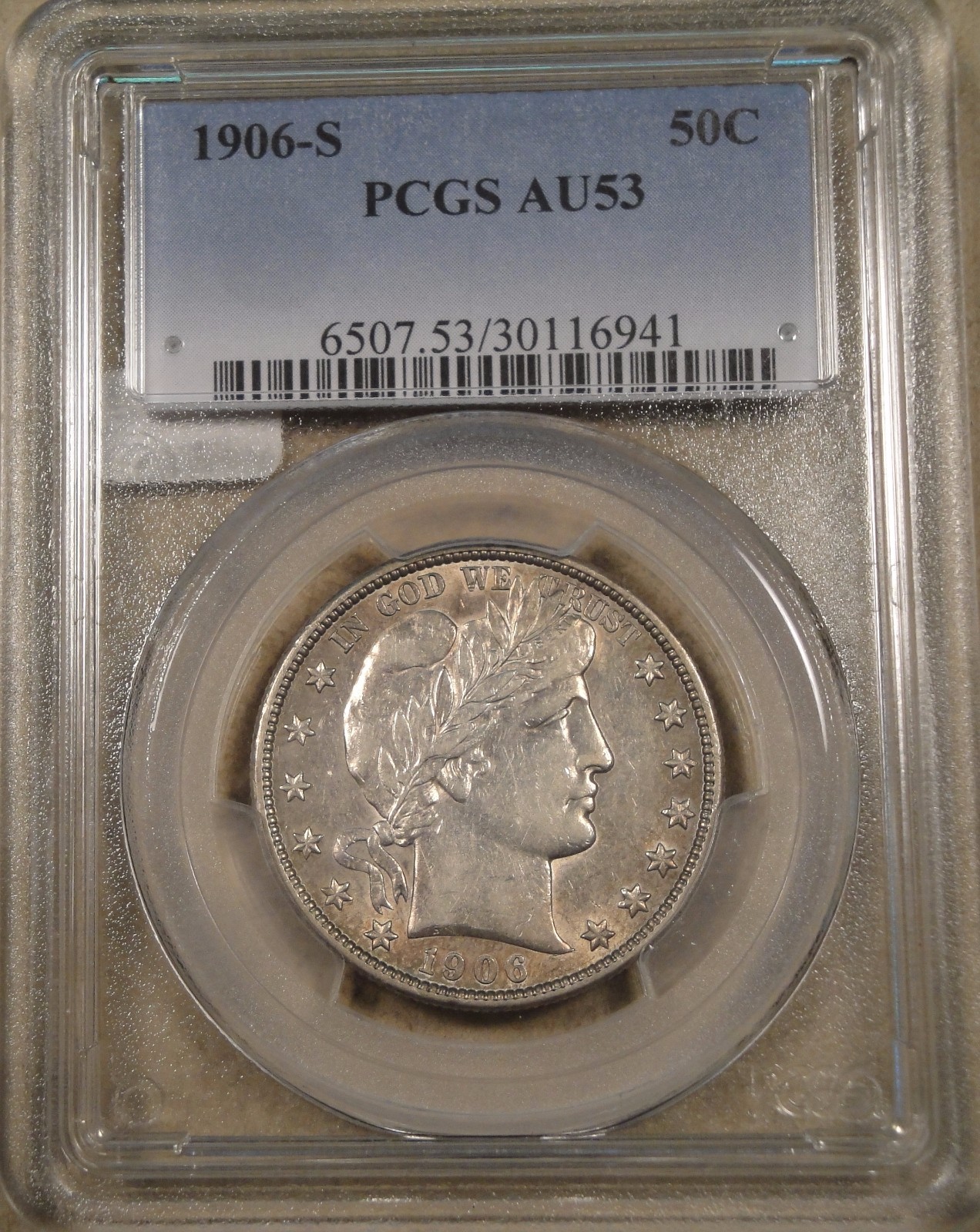 1906-S Barber Half Dollar PCGS AU53