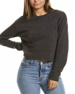 Monrow Mini Cheetah Cut Off Boyfriend Sweatshirt Vintage Black Size L  BNWT
