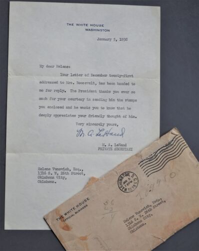 1938 FDR White House Letter Signed M.A. LeHand Roosevelt