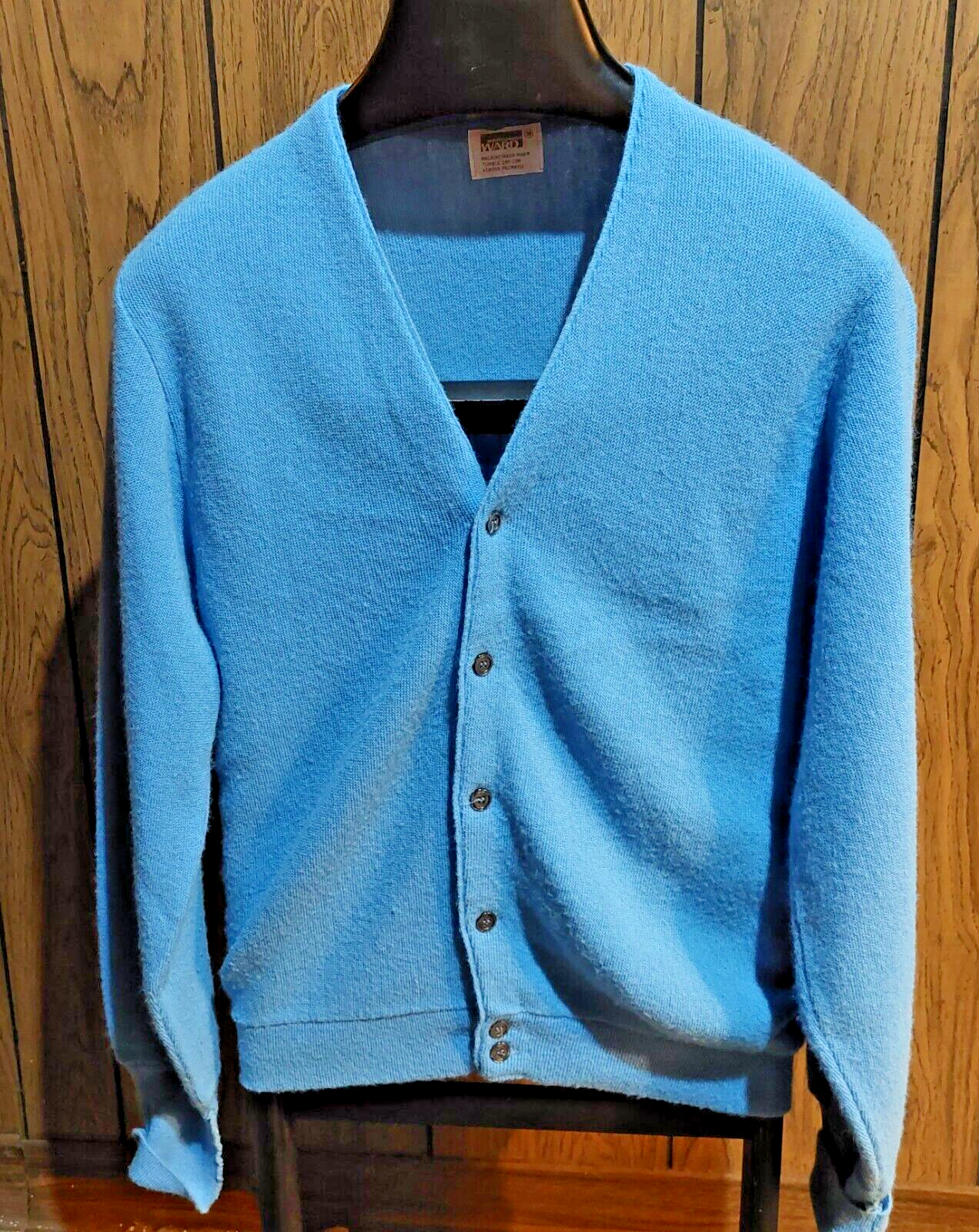 Montgomery Ward vintage cardigan sweater blue 70s 80s