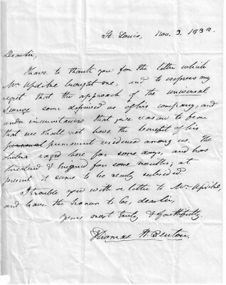 Missouri Senator Benton Writes Of Universal Scourge -- Cholera Outbreak