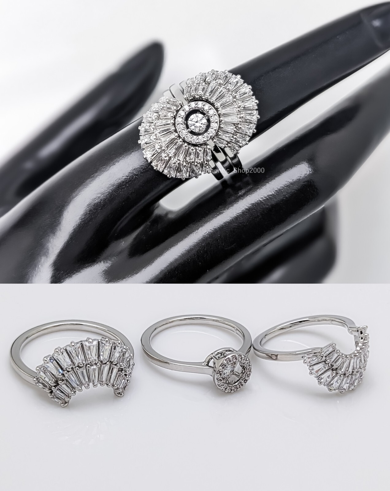 【Swarovski】Idyllia パイナップル リング 純正箱付き Idyllia オープンリング, ミックスカット, フラワー, ブルー