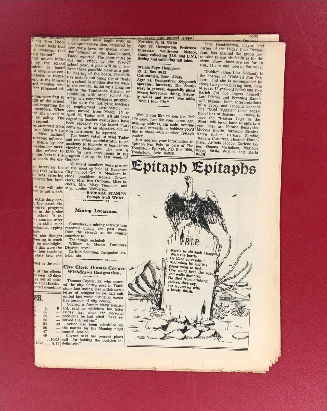 The Tombstone Epitaph Newspaper - October 18, 1974 | eBay