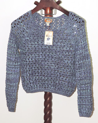 Mudd Openwork Knit Lace Sweater Top size XL Pullover Crown Blue NWT For Layering