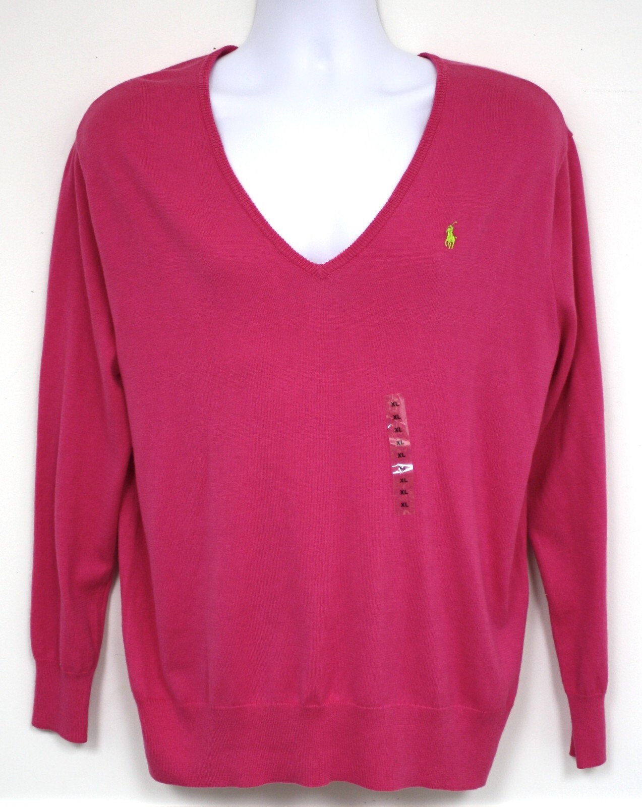 Ralph Lauren Sport Sweater Pink V Neck Pony Logo XL NWT