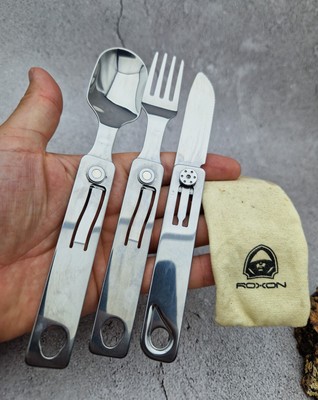 Roxon C3 camping cutlery set, 3-in-1 removable folding cutlery with fork, spoon